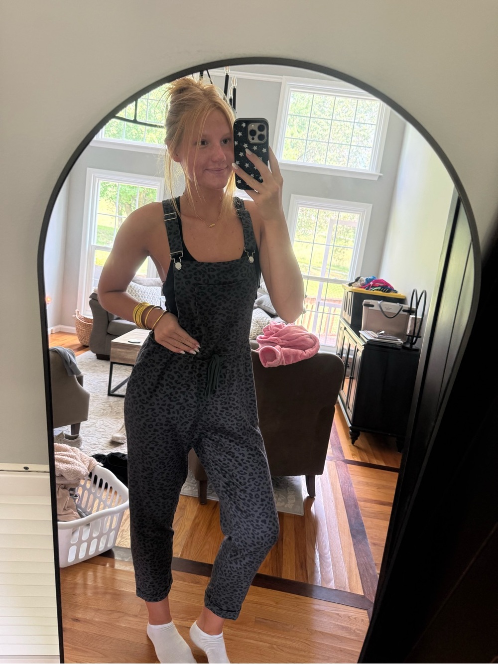 Women's Dark Gray Leopard-Print Jumpsuit Overalls